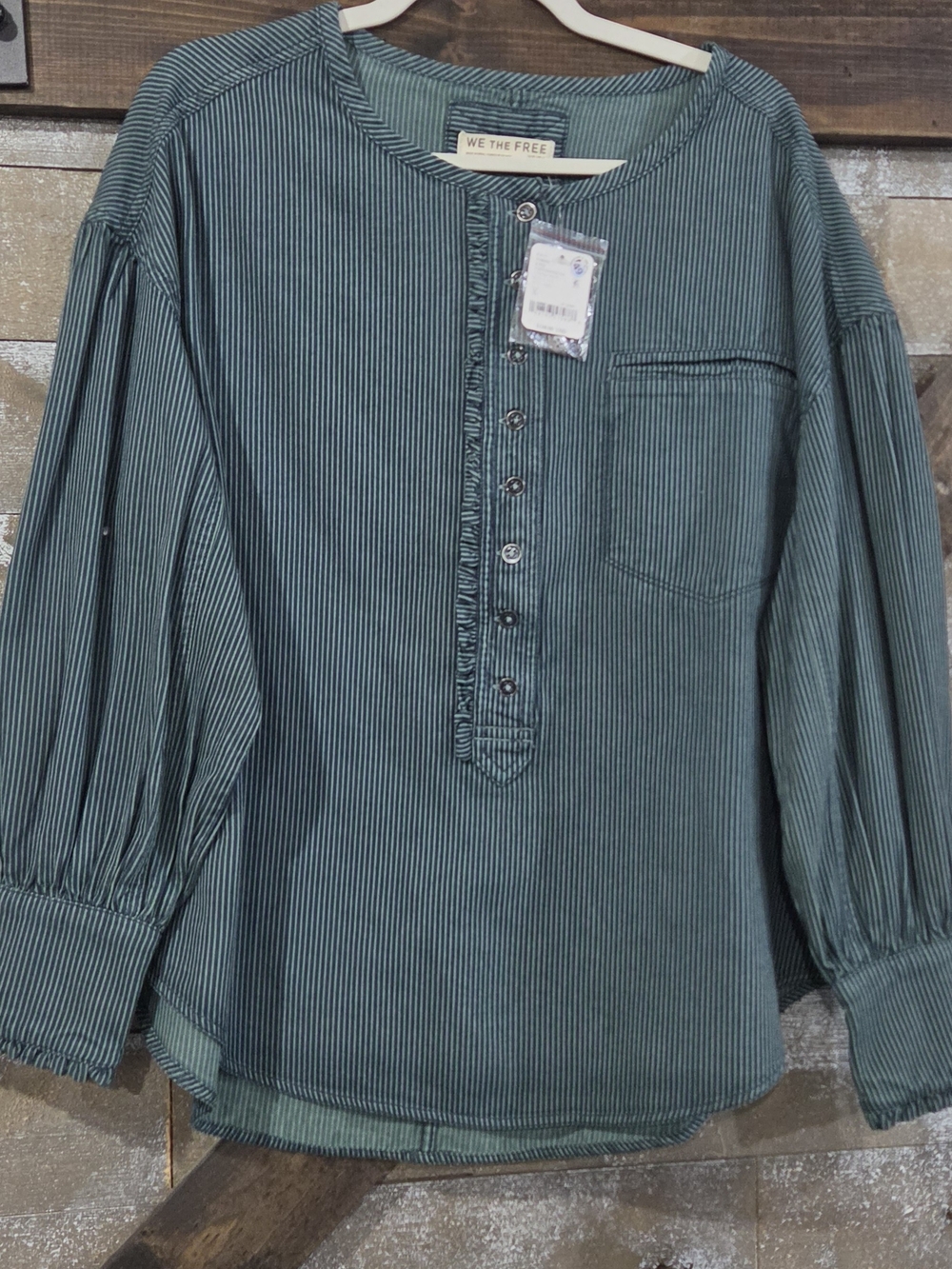 We The Free Denim Dreaming Teal And Navy Stripe Button-Front